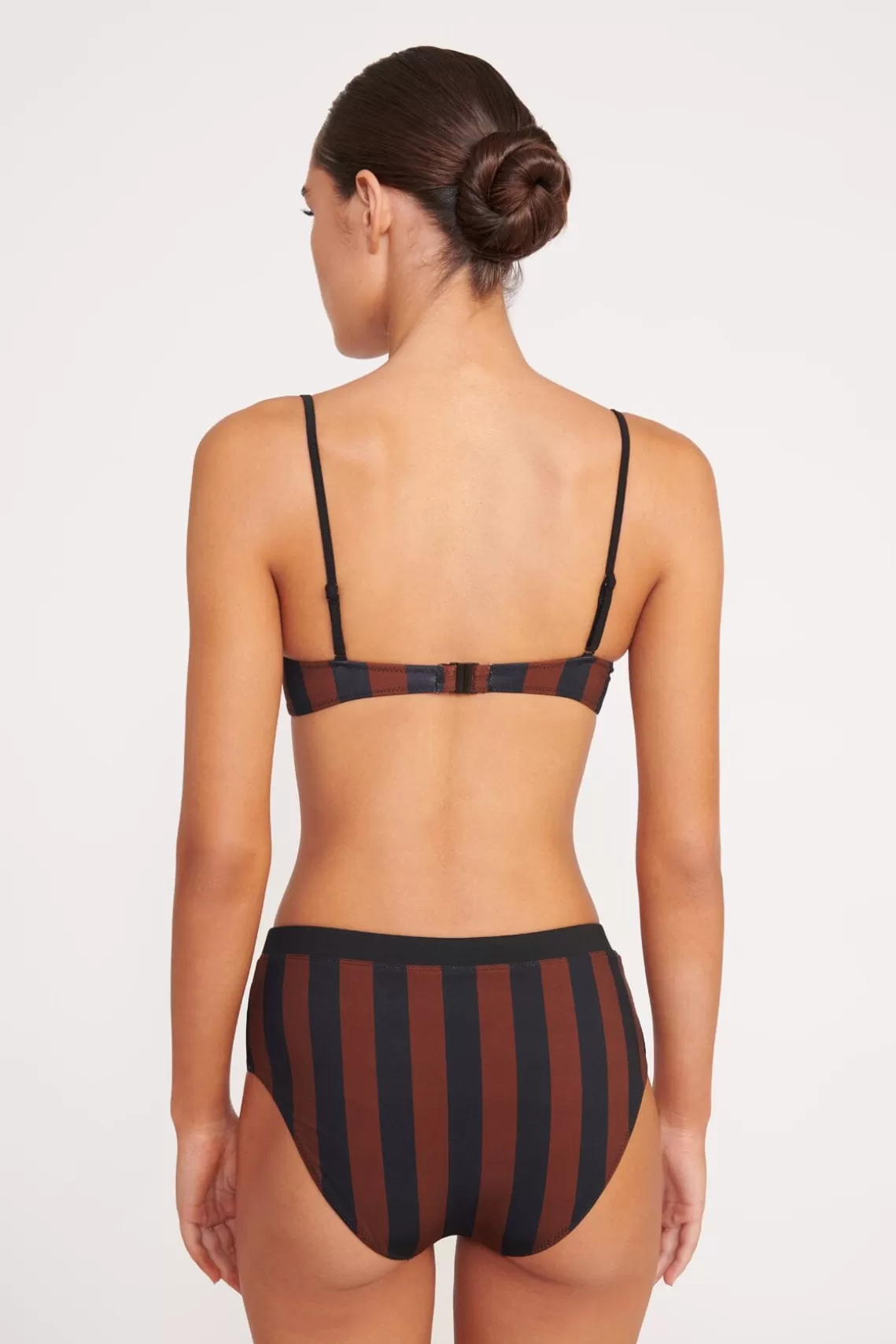 STAUD DEVON HIGH RISE BIKINI BOTTOM  BLACK TAN SEASHORE STRIPE