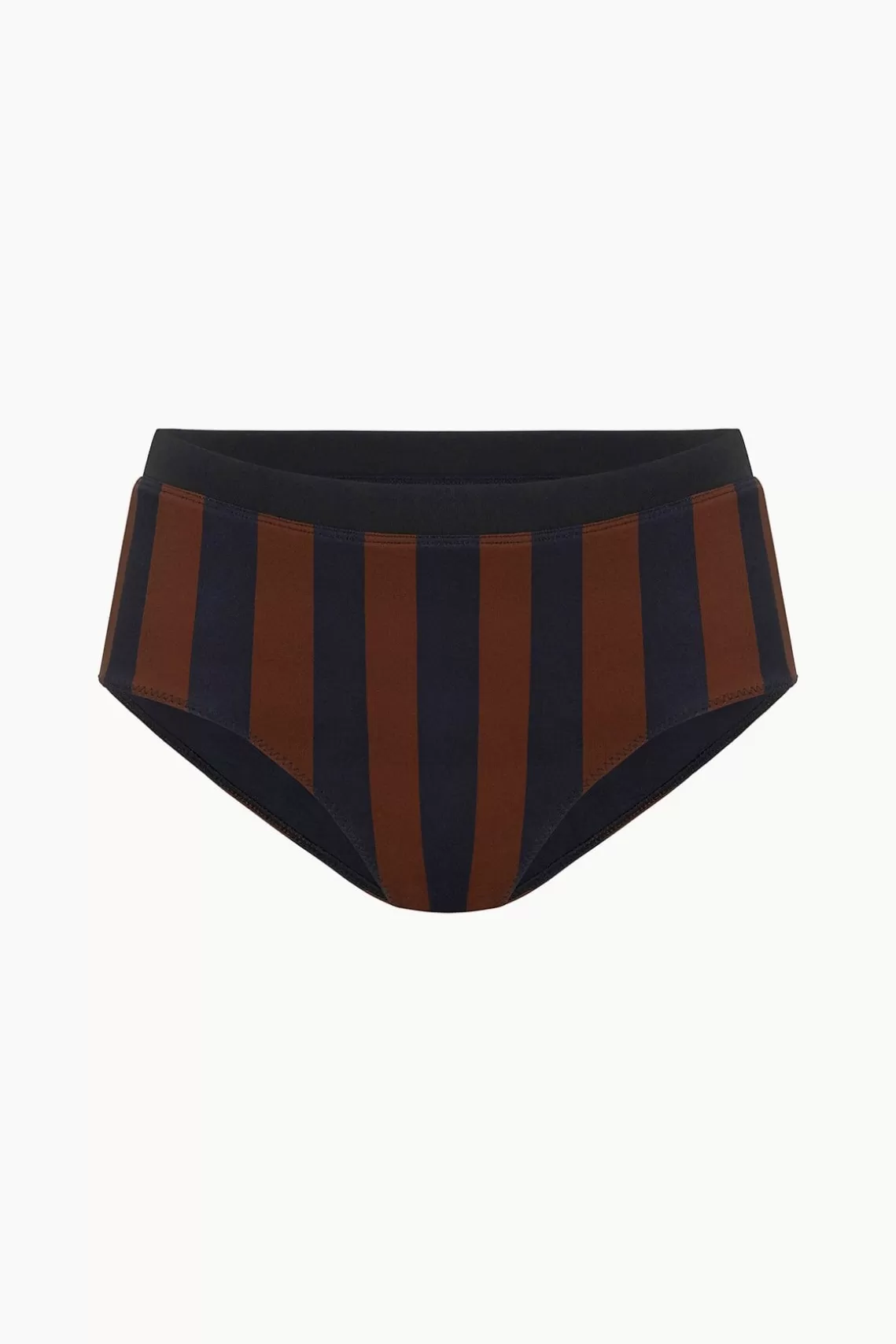 STAUD DEVON HIGH RISE BIKINI BOTTOM  BLACK TAN SEASHORE STRIPE