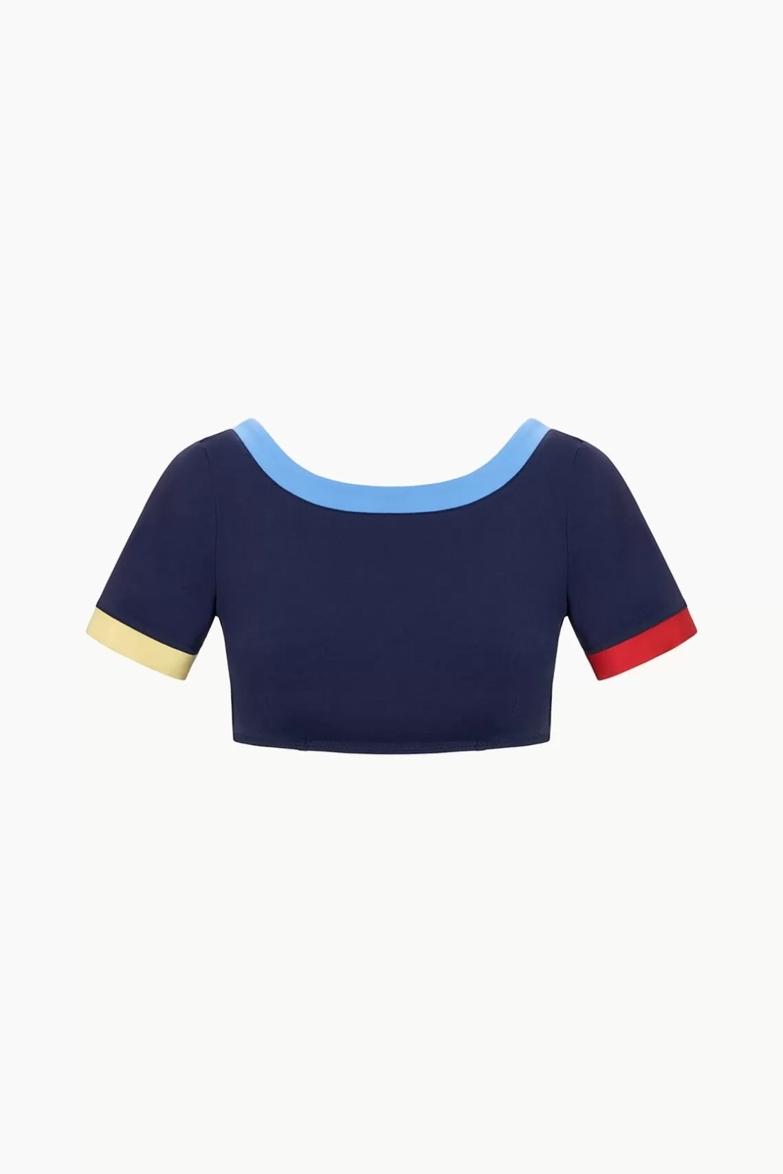 STAUD LILY SHORT SLEEVE BIKINI TOP  NAVY COLORBLOCK